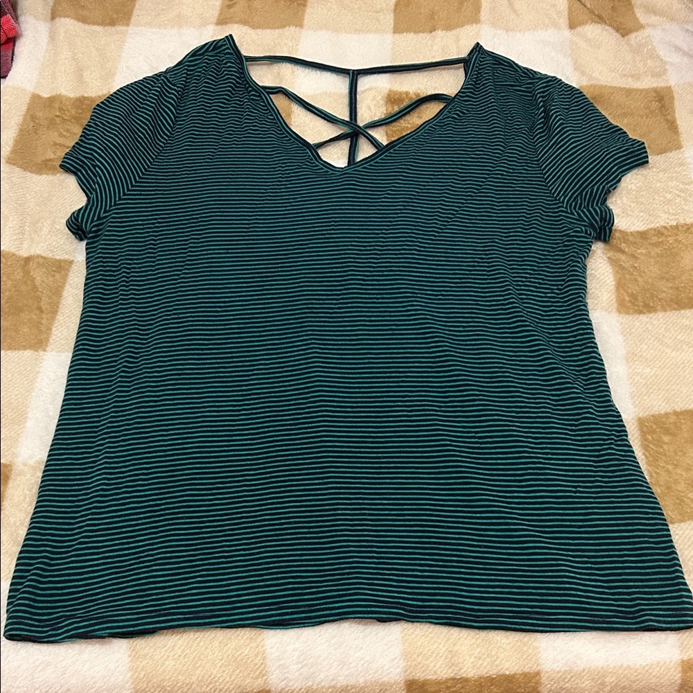 SO Teal Striped Short Sleeve Top